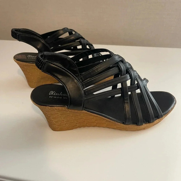 Shien Black Wedge Sandals Size 41 - Picture 2 of 8